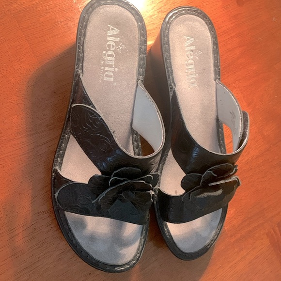 Black Leather Alegria Sandals - Picture 1 of 5